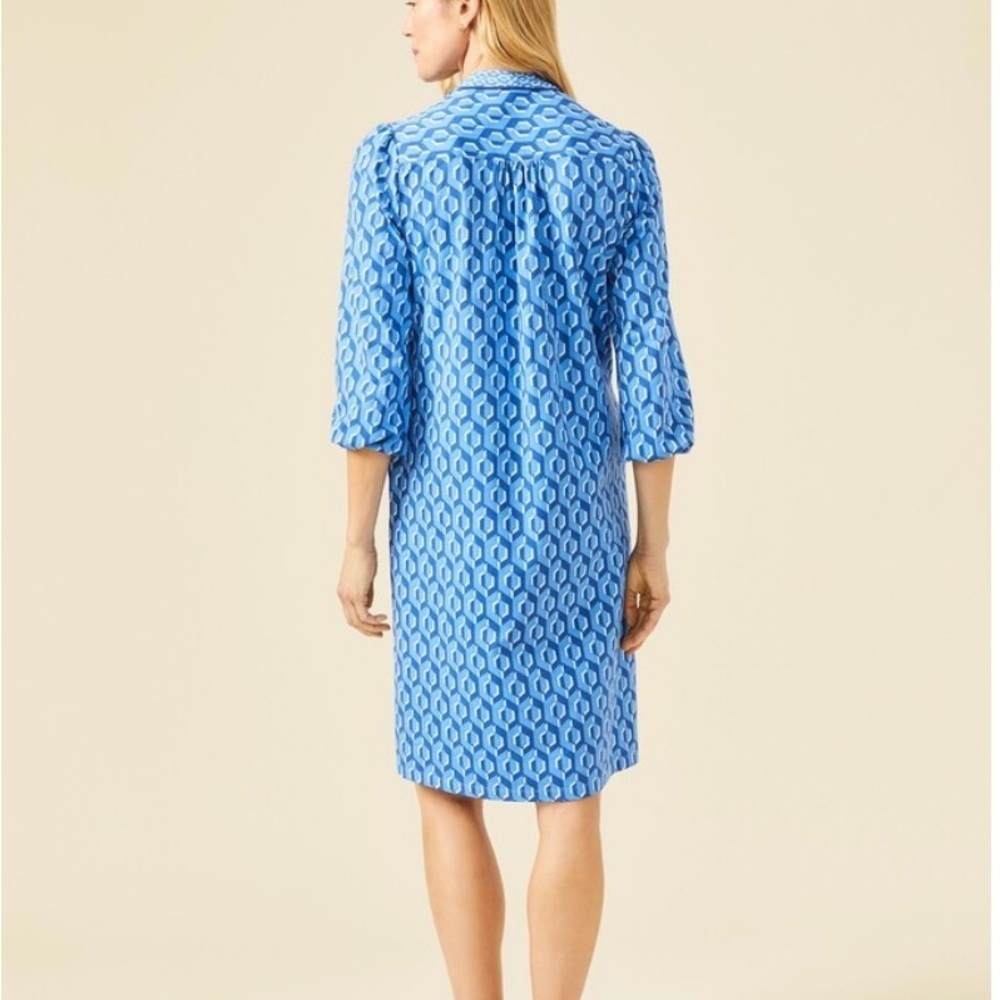 J. McLaughlin Emer Midi Dress in Blue Geometric Print Size Small Beach Resort - Picture 5 of 13